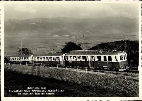 Ak Elektrische Bahn St. Gallen Gais Appenzell Altstätten, Am Stoss mit Blick ins Rheintal