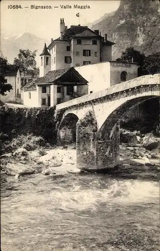 Ak Bignasco Kanton Tessin, Valle Maggia, Brücke