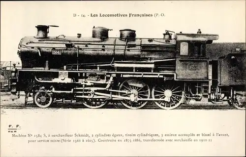 Ak Französische Eisenbahn, Locomotives Francaises, PO, Machine No. 1584 S