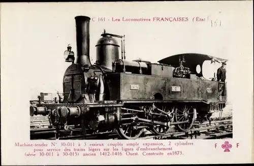 Ak Französische Eisenbahn, Dampflokomotive, Chemin de fer, Etat, Machine No 30-011