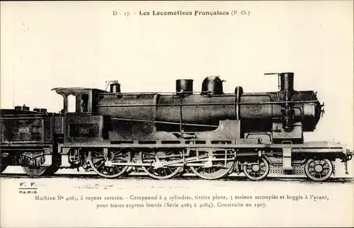 Ak Französische Eisenbahn, Dampflok No. 4065, PO