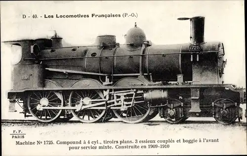 Ak Les Locomotives Francaises, PO, Machine No. 1725, Französische Eisenbahn, Dampflok