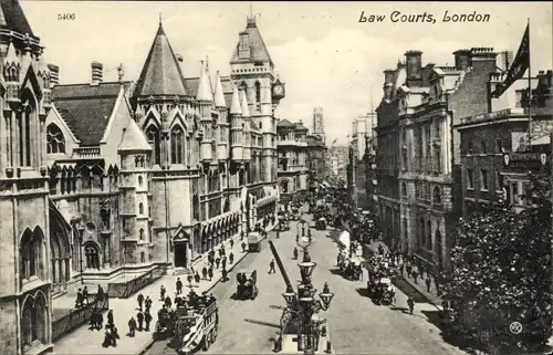 Ak London City England, Law Courts, Straßenpartie
