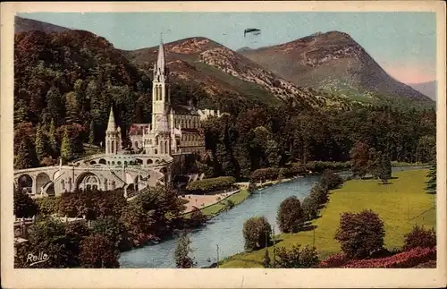 Ak Lourdes Hautes Pyrénées, La Basilique et le Gave