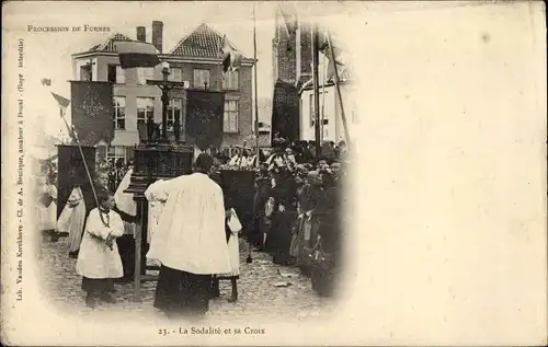 Ak Furnes Veurne Westflandern, Procession, La Sodalite et sa Croix