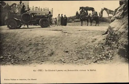 Ak Fès Fez Marokko, Le Général Lyautey en Automobile visitant le Mellah