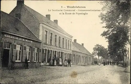 Ak Westvleteren Westflandern, Gemeentesekretariaat et la Route de Poperinghe