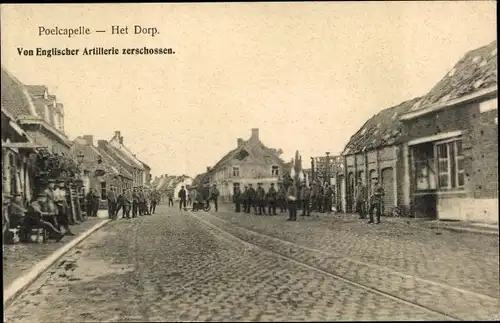 Ak Langemarck Langemark Poelkapelle Westflandern, Het Dorp, von englischer Artillerie zerschossen