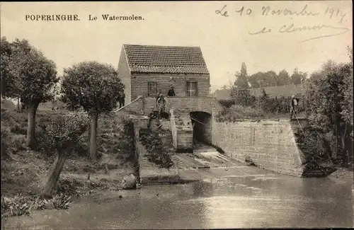 Ak Poperinge Westflandern, Le Watermolen, Wassermühle, Angler