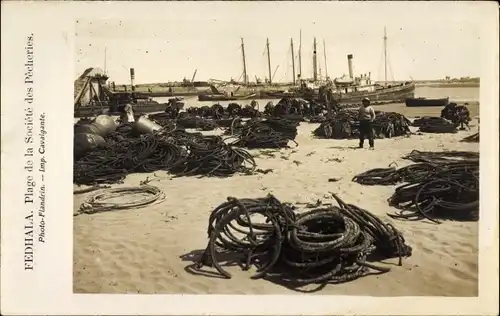 Ak Fedhala Marokko, Plage de la Société des Pêcheries