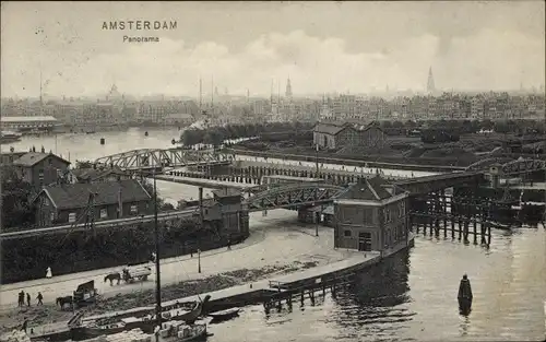 Ak Amsterdam Nordholland Niederlande, Panorama, Brücken