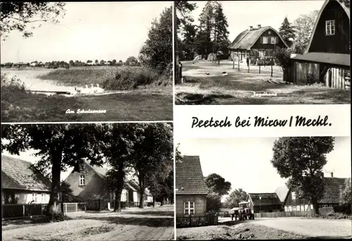 Ak Peetsch Mirow in Mecklenburg, Jagdhaus, Partie am Schulzensee, Traktor