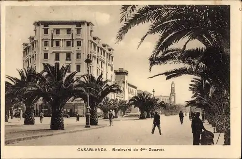 Ak Casablanca Marokko, Boulevard du 4me Zouaves, Palmen