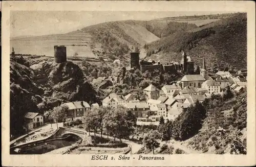 Ak Esch sur Sure Esch an der Sauer Luxemburg, Panorama, Burgruine