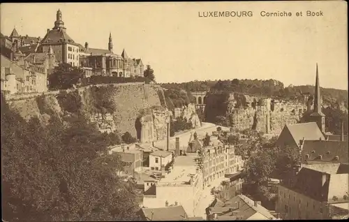 Ak Luxemburg Luxembourg, Corniche et Bock, Kirche, Panorama