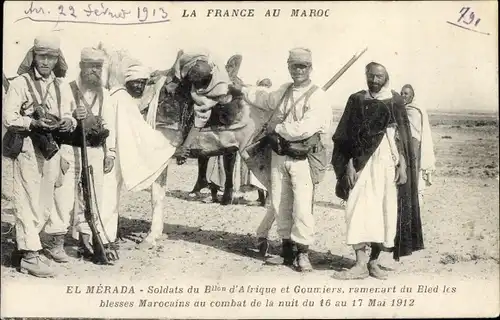 Ak El Merada Marokko, Soldats du Bataillon d'Afrique et Goumiers, 16 Mai 1912