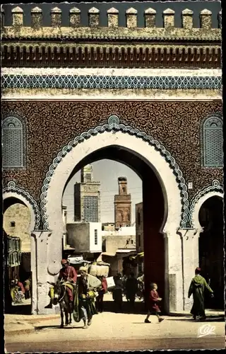 Ak Fès Fez Marokko, Bab Boujeloud et les Minarets de la Ville Sainte