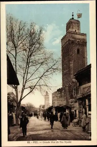 Ak Fès Fez Marokko, Grande Rue de Fez Djedid, Straßenpartie in der Stadt