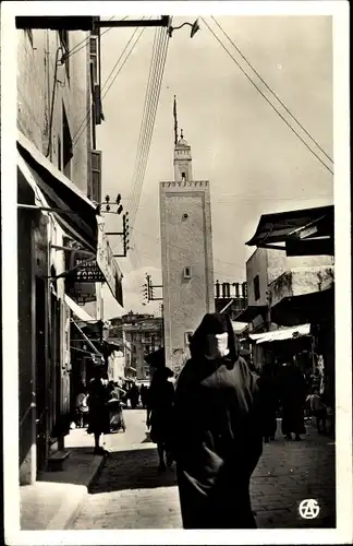 Ak Casablanca Marokko, Rue Capitaine-Ihler et la Mosquee Djamma-Souk