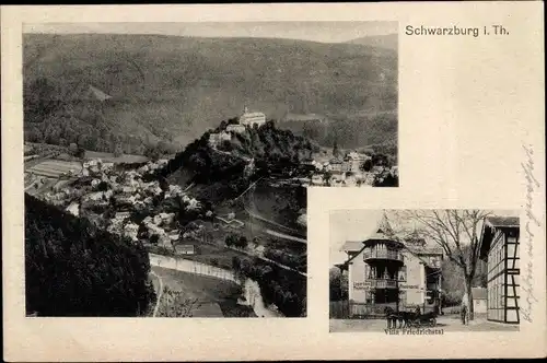 Ak Schwarzburg in Thüringen, Luftbild, Villa Friedrichtal, Kutsche