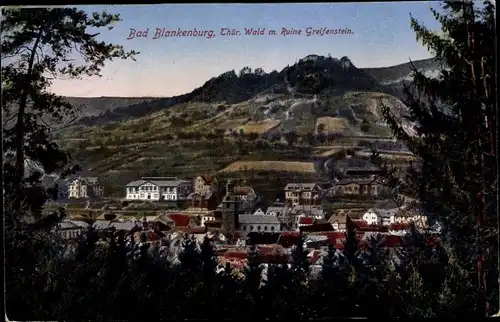 Ak Bad Blankenburg in Thüringen, Thüringer Wald mit Ruine Greifenstein