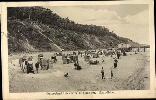 Ak Ostseebad Ückeritz auf Usedom, Strandleben, Badende, Strandkörbe