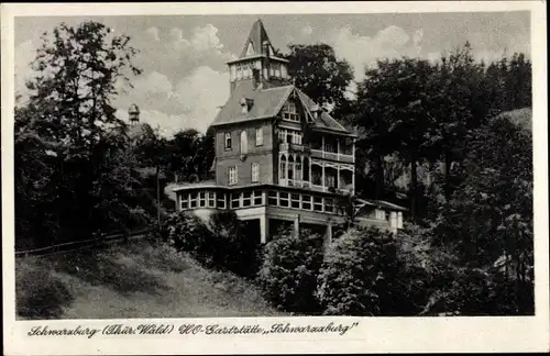 Ak Schwarzburg in Thüringen, HO Gaststätte Schwarzburg, Außenansicht