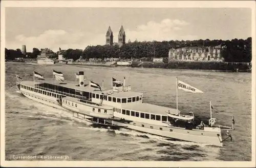 Ak Kaiserswerth Düsseldorf am Rhein, Panorama, Schiff