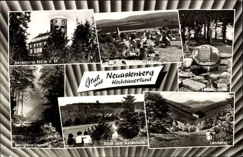 Ak Neuastenberg Winterberg im Sauerland, Astenturm, Lennetal, Lennequelle, Morgenstimmung