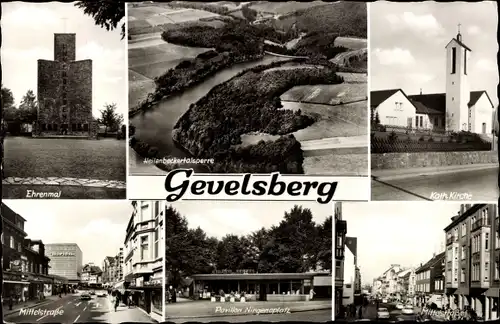 Ak Gevelsberg im Ruhrgebiet, Kath. Kirche, Ehrenmal, Mittelstraße, Pavillon