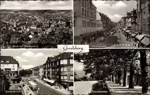 Ak Gevelsberg im Ruhrgebiet, Mittelstraße, Ennepebrücke, Seufzerallee, Totale