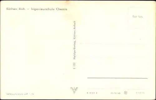 Ak Cöthen Köthen in Anhalt, Ingenieurschule Chemie