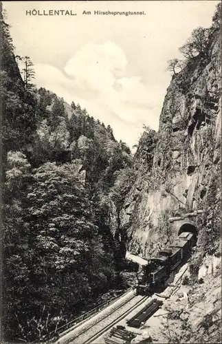 Ak Posthalde Breitnau im Schwarzwald, Höllental, Am Hirschsprungtunnel, Dampflok
