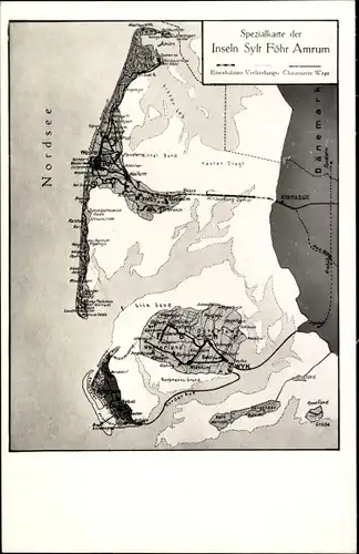 Landkarten Ak Insel Sylt in Nordfriesland, Morsumer Kliff, Föhr, Amrum, Spezialkarte, Eisenbahnkarte