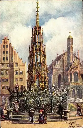 Künstler Ak Sollmann, Nürnberg in Mittelfranken Bayern, Schöner Brunnen