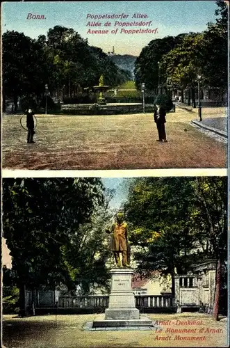 Ak Bonn am Rhein, Poppelsdorfer Allee, Arndt Denkmal, Brunnen