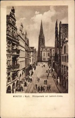 Ak Münster in Westfalen, Prinzipalmarkt mit Lamberti-Kirche