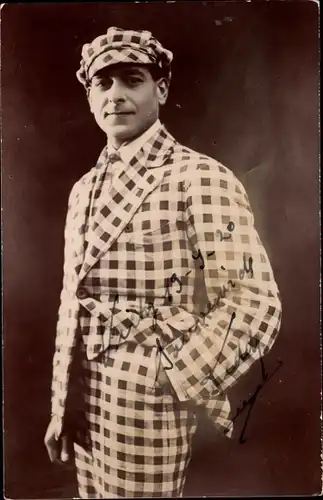 Ak Teddy, Portrait eines Mannes, Künstler, karierter Anzug, Autogramm, Vichy 1920