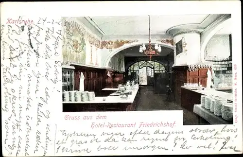 Ak Karlsruhe in Baden, Hotel-Restaurant Friedrichshof, Innenansicht