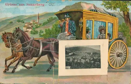 Leporello Litho Sonneberg in Thüringen, Kutsche, Gesamtansicht