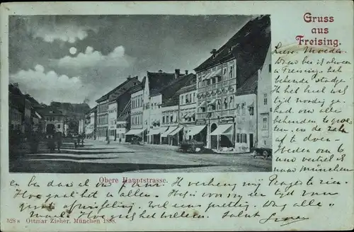 Mondschein Ak Freising in Oberbayern, Obere Hauptstraße