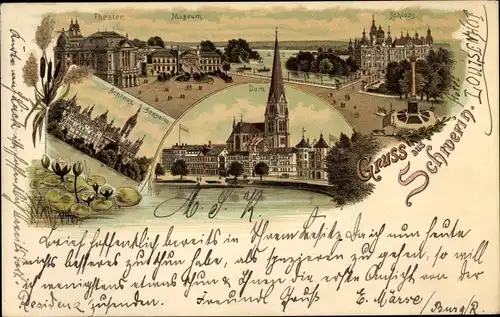Litho Schwerin in Mecklenburg, Dom, Theater, Museum, Schloss