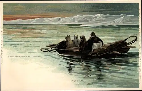 Künstler Litho Goldfeld, A., Polarforscher Fridtjof Nansen, Kreuzung einer Rinne 1895