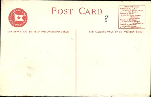 Passepartout Ak Red Star Line, Antwerpen New York, Boston, Passagierdampfer Vaderland 1900