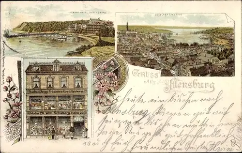 Litho Flensburg in Schleswig Holstein, Strandhotel Glücksburg, Kaufhaus, Holm 20