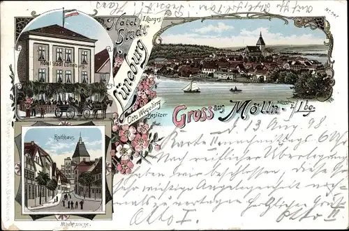 Litho Mölln im Herzogtum Lauenburg, Hotel Stadt Lüneburg, Rathaus, Totalansicht