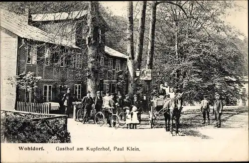 Ak Hamburg Wandsbek Wohldorf, Gasthof am Kupferhof, Kutsche, Fahrräder