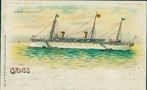 Halt gegen das Licht Litho Deutsches Kriegsschiff, SMS Hohenzollern, Kaiseryacht, Meteor 728