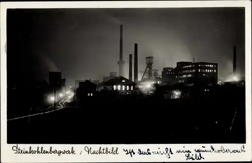 Ak Steinkohlenbergwerk, Nachtbild, Nachtbeleuchtung