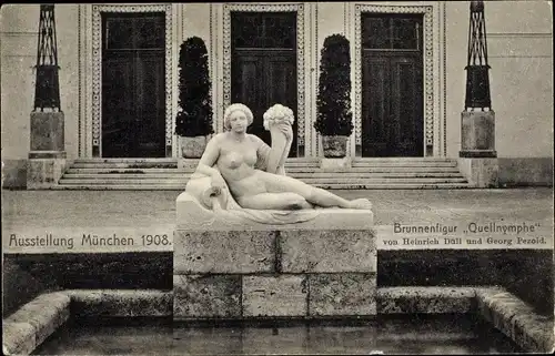 Ak München Bayern, Brunnenfigur Quellnymphe, Statue